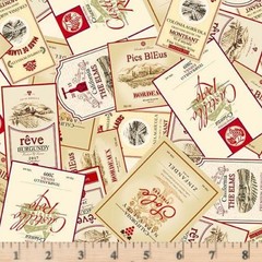 Viva Vino Wine Labels Tan 11564 100% Cott Fabric By the half yard continous cuts