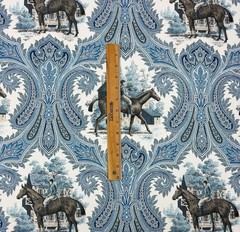 P KAUFMANN JOCKEY CLUB SAPPHIRE BLUE HORSE TOILE MULTIUSE FABRIC BY YARD 54″W
