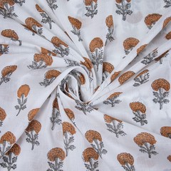 Grey Brown Block Print Fabric Indian Cotton Sewing Running Floral By The Yard