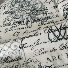 Richloom Dumas Remnant 1/3 Yard by 54″ Black Off-White French Words All Cotton