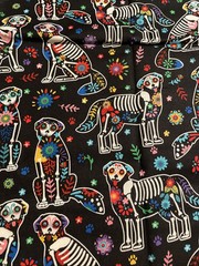 Day Of The Dead Skeleton Dogs Cotton Fat Quarter 18”x22” New