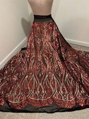 Red Gold Black stretch sequin Lace fabric 50” Width Sold By The Yard