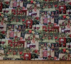 SUSAN WINGET Fabric – WINE CHRISTMAS – by the HALF Yard (18″)