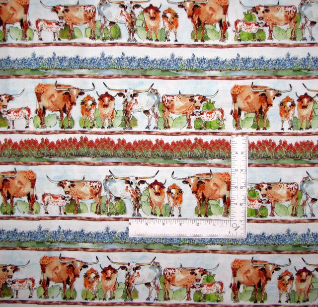 Longhorn Cattle Cow Stripe Fabric By The Yard Longhorns Texas Cows Cotton by QT