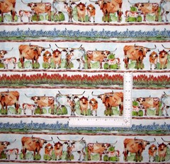 Longhorn Cattle Cow Stripe Fabric By The Yard Longhorns Texas Cows Cotton by QT
