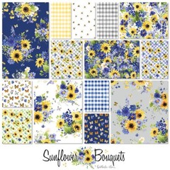 Sunflower Bouquets Digital Gingham Heatherlee Chan Clothworks Fabric BTHY