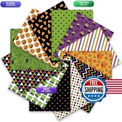 Whaline 12Pcs Halloween Cotton Fabric Bundles 18 X 22 Inch Spider Web Pumpkin