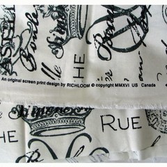 Richloom Dumas Remnant 1/3 Yard by 54″ Black Off-White French Words All Cotton