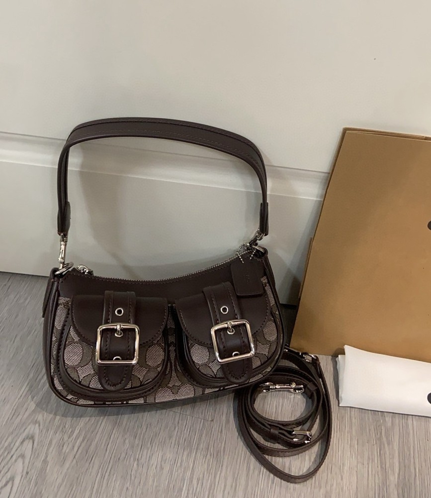 Ashton Bag In Signature Jacquard CBJ00 Silver/Oak/Maple new