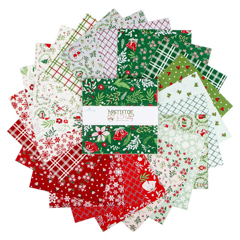 Layer Cake 10″ Stacker 42pc Riley Blake “Mistletoe & Holly” Christmas