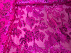 Hot Pink floral Metallic Burnout on chiffon Fabric By the Yard 44″ W