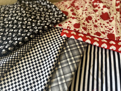 Lot of Cotton Black White & Red Fabric SIX Half YDS + Kaufman Miller More