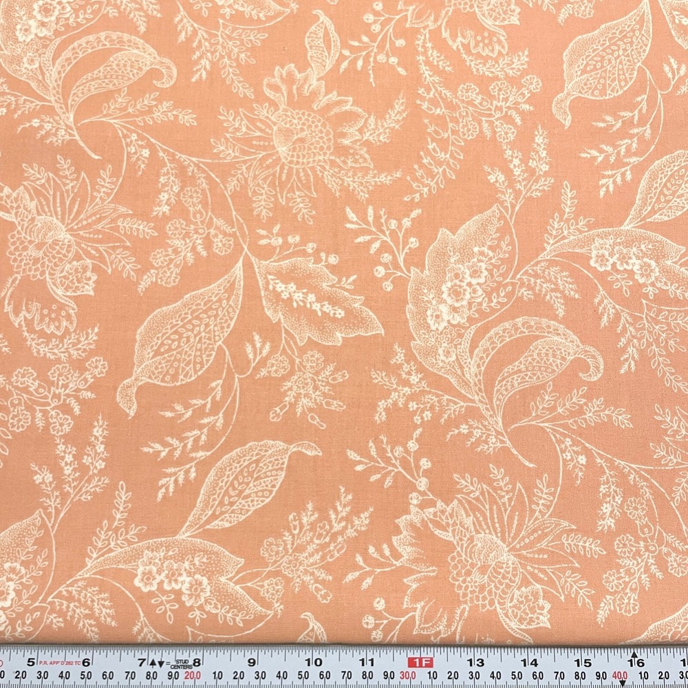Off White Florals on Peach Unbranded Cotton Fabric by the HALF YARD