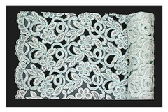 Lily White Blue Green Pink Burgundy Beaded Corded Embroidery Scalloped Fabric