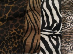 Synthetic Fabric Lot of 4 Remnant Pieces Animal Print Fake Fur Zebra Tiger