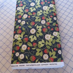Yard ~ Strawberry Field On Navy Blue by Marcus $3.99 Ships ANY Amount Fabric