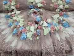 Dusty Rose Beaded Lace 3d Multicolor Floral Fabric Sold by The Yard Quinceañera