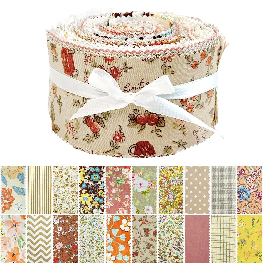 80 Precut Brown 2.5×20 In 20 Assorted Floral Prints Cotton Fabric Jelly Roll