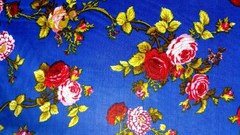 Victorian Red Rose Floral Print Fabric Royal Blue Polycotton 58″ By The Yard