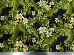 Hawaiian Floral Plumeria Flowers Palm Leaves Print Polyester Fabric by The Yard