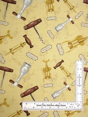 Merlot Wine Corkscrew Bottle Vineyard Fabric By the Yard Cotton Wilmington