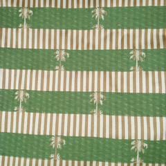 Coastal Palm Tree Upholstery Fabric Green Beige Stripe 57x5Yd Thread Motif Beach