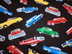 CLASSIC CARS IN MOTION 100% COTTON on Black by Timeless Treasures 1 Yard Piece