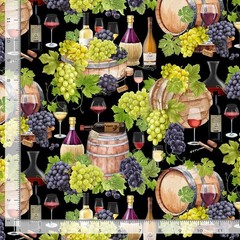Wine Bar Fabric | Wine Cellar Bottle Cask Grape Black | Timeless Treasures YARD