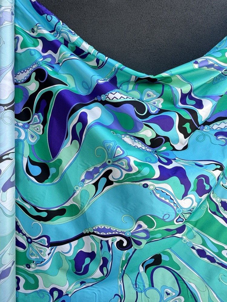 Italian Deadstock 100% Silk Twill 60 GSM Fabric By The Yard Emilio Pucci Logo