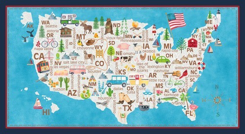 24″ X 44″ Panel Stateside United States of America Cotton Fabric Panel D660.29