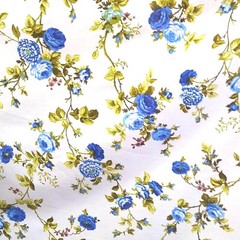 Classic Blue Rose Floral Print Poly Cotton Fabric 58″ By The Yard Victorian Rose