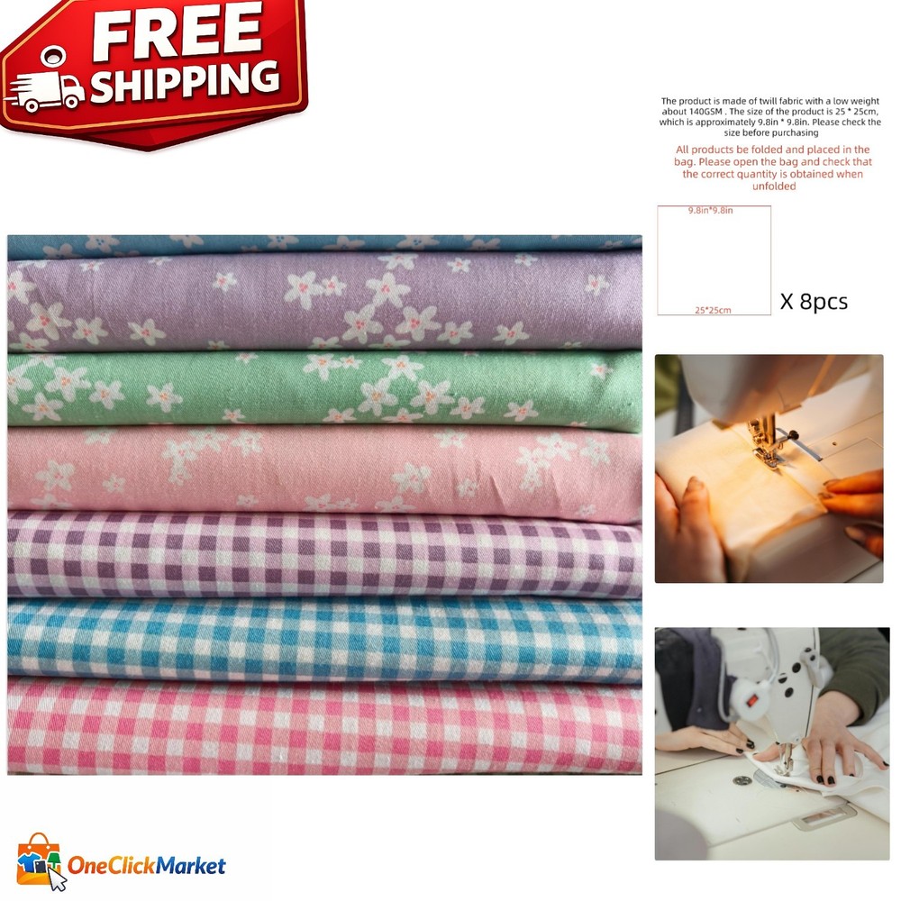 7PCS 100% Cotton Quilting Fat Quarters, 9.8” x 9.8” Floral Fabric Bundle