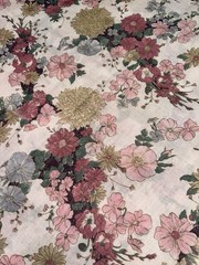 Vintage Floral Fabric Remnant 50×51 Pink Green Cotton Quilt Sewing Cottage