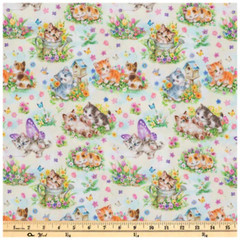 Kittens & Butterflies Cotton Calico Fabric (1 yard)