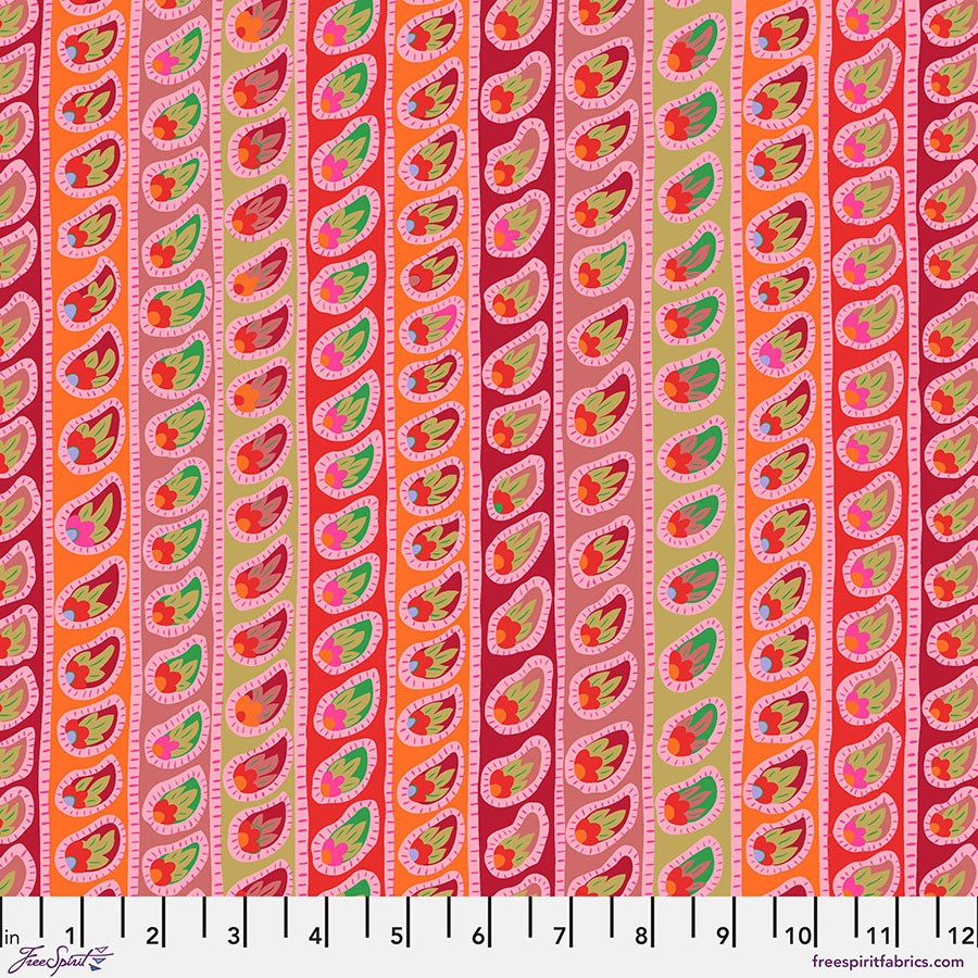 FREE SPIRIT “KAFFE FASSETT” Paisley Stripe PWGP032 Red by the 1/2 yard
