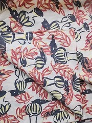 Floral Vases Hand Block Print Fabric 34.5″w X 3yds Multicolor Leaves Quilt Vntg