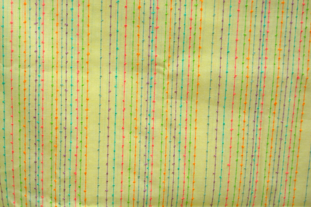 1.75 yards colorful yellow cotton fabric embroidered lines/dots 44″ wide