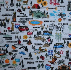 BonEFul FQ Cotton Quilt White Rainbow US American Road States Route 66 Scene Map