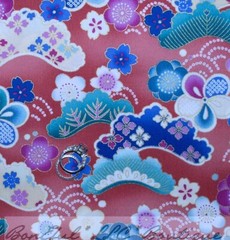 BonEful Fabric FQ Cotton Quilt Zen Pink Blue Flower Scenic Asian China Rose Gold
