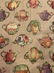 Vegetable And Fruit Teapots Quilting Fabric Green Abstract Tan Background 1.75 Y