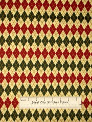 Christmas at Home Argyle Diamond Red Green Beige Cotton Fabric South Sea By Yard