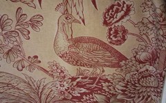 Red On Beige Floral Peacocks Drapery/Upholstery Fabric 56″ X 36″