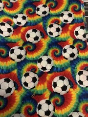 Novelty SOCCER BALLS & Tie Dye Rainbows REMNANT 3 Pieces for Quilting &Crafting