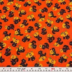 Vintage Cranston Halloween Cats & Pumpkins Orange Cotton Blend by the HALF YARD