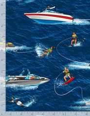 Nautical Fabric | People Wakeboarding & Boats Blue | Timeless Treasures YARD