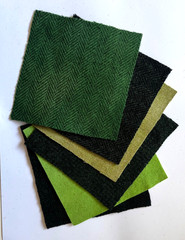 New Colors! Hand Dyed Wool -appliqué/rug/hook (6) 4.5″ Charm Sq; Forest Blend