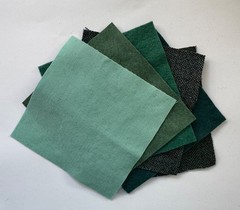 New Colors! Hand Dyed Wool -appliqué/rug/hook (6) 4.5″ Charm Sq; Seaside