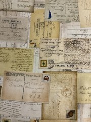 VINTAGE POST CARDS STAMPS TRAVEL NATURAL TAN COTTON FABRIC FQ OOP