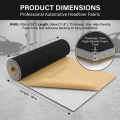 Black Suede Headliner Fabric W Adhesive Interior Roof Upholstery Size Options