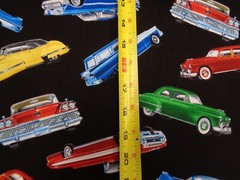 CLASSIC CARS IN MOTION 100% COTTON on Black by Timeless Treasures 1 Yard Piece